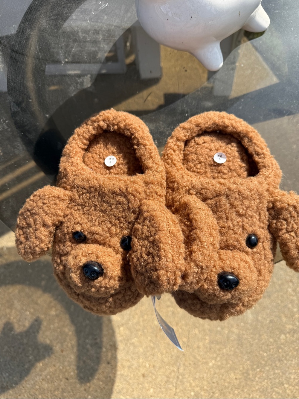Plush Puppy Slip-On Kids Slippers in Brown